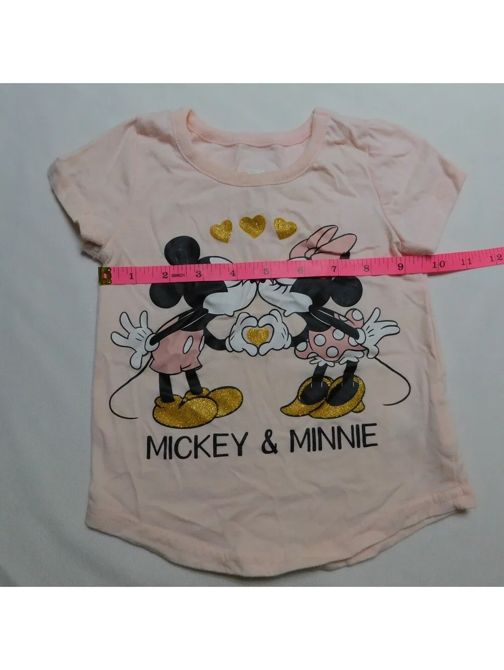 Disney Junior Toddler Girls Pink Mickey Minnie Mouse T Shirt Size 2T Gold Glitte